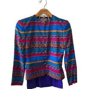 80s Vintage Papell Petites 100% Silk Multicolor‎ Stripes Paisley Pencil Skirt 4